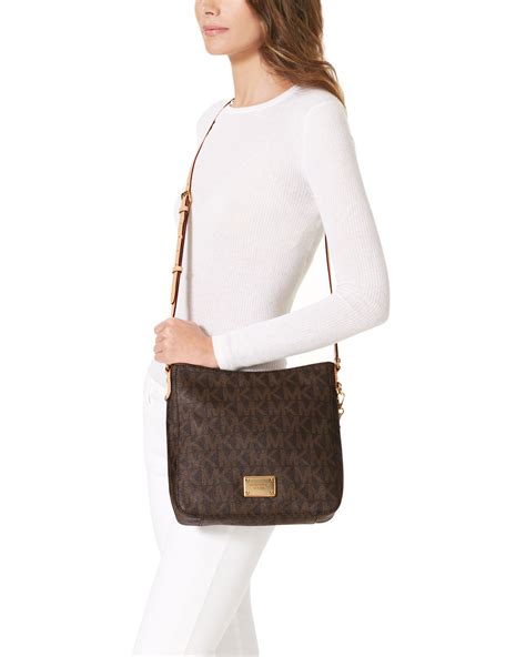 michael kors large jet set signature messenger bag in brown|Jet Set Travel Large Signature Logo Messenger Bag .